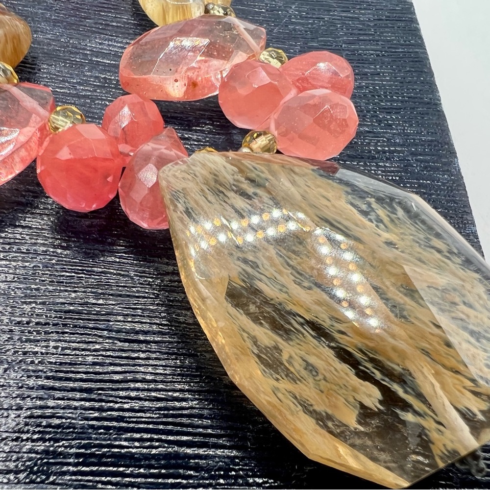BARSE cherry quartz gemstone sterling silver statement necklace 15” - 18” - Picture 7 of 13